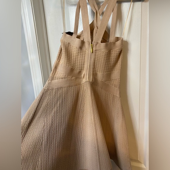 NWT Guess fit and flare cross cross halter skater dress color is champagne gold - Picture 4 of 6